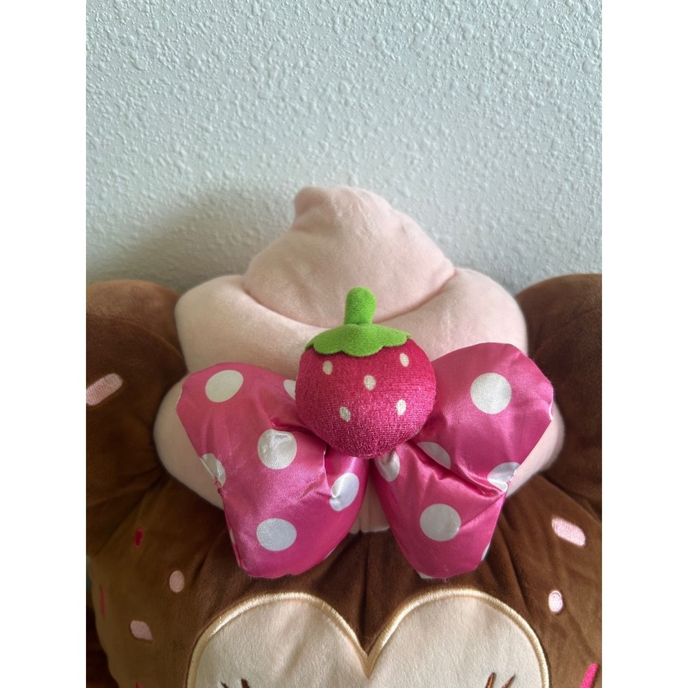 Disney Parks Munchlings Minnie Mouse Strawberry Cupcake Plush Pillow Brown Pink - Picture 3 of 6